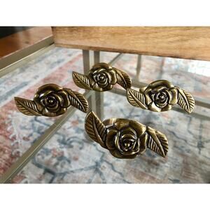 Vintage Gold Brass Rose Napkin Rings | Flower Brass Napkin Holders | Set of 4